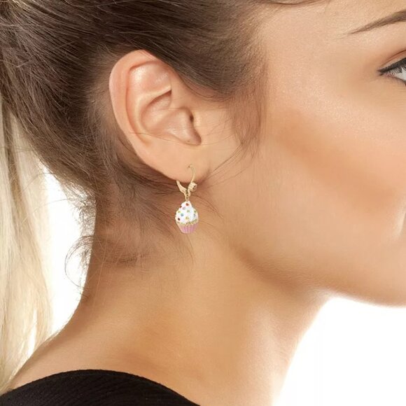 NWT Betsey Johnson Babycakes Cupcake Mixer Mismatch Drop Earrings Faux Stone - Picture 3 of 8